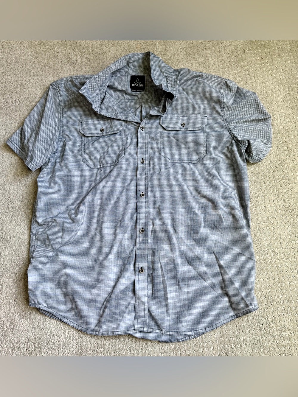 Prana Men's Short Sleeve Button-Up Shirt - Light Blue Gray Check